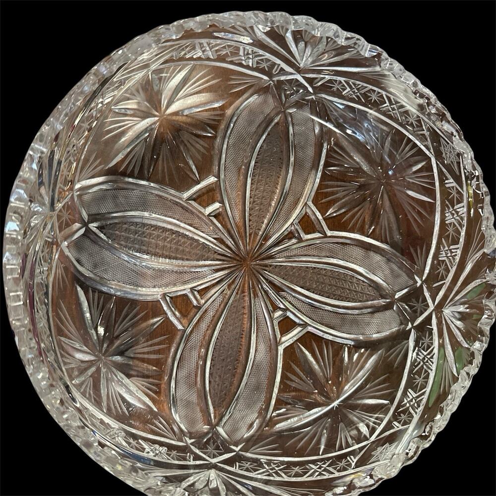 Vintage IrenA Hand Cut Lead Crystal Fan Pinwheel 9.25” Bowl Made In Poland‎